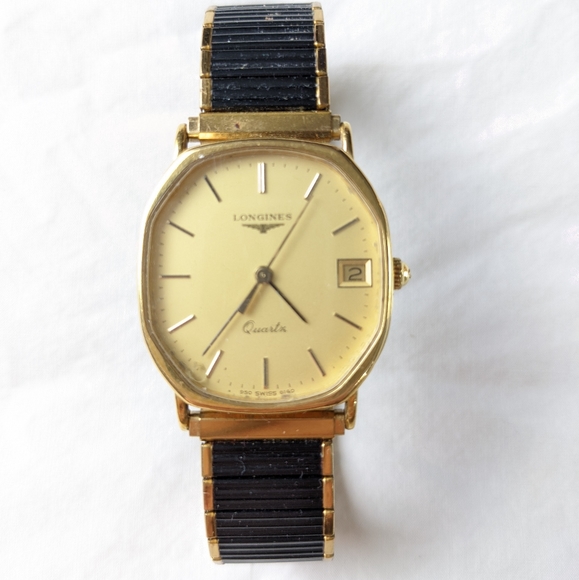 Longines vintage Wristwatch men's 950 Swiss 6140 Quartz GH gold black - Picture 8 of 8